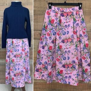 Vintage 80s 90s Pink Floral Cotton Twill Cottage Heritage Preppy Sz Medium